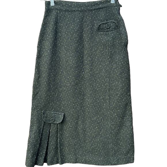 Vintage RATTET & SON "Retay" 50's Green and Black Tweed Pencil Skirt - Picture 1 of 8